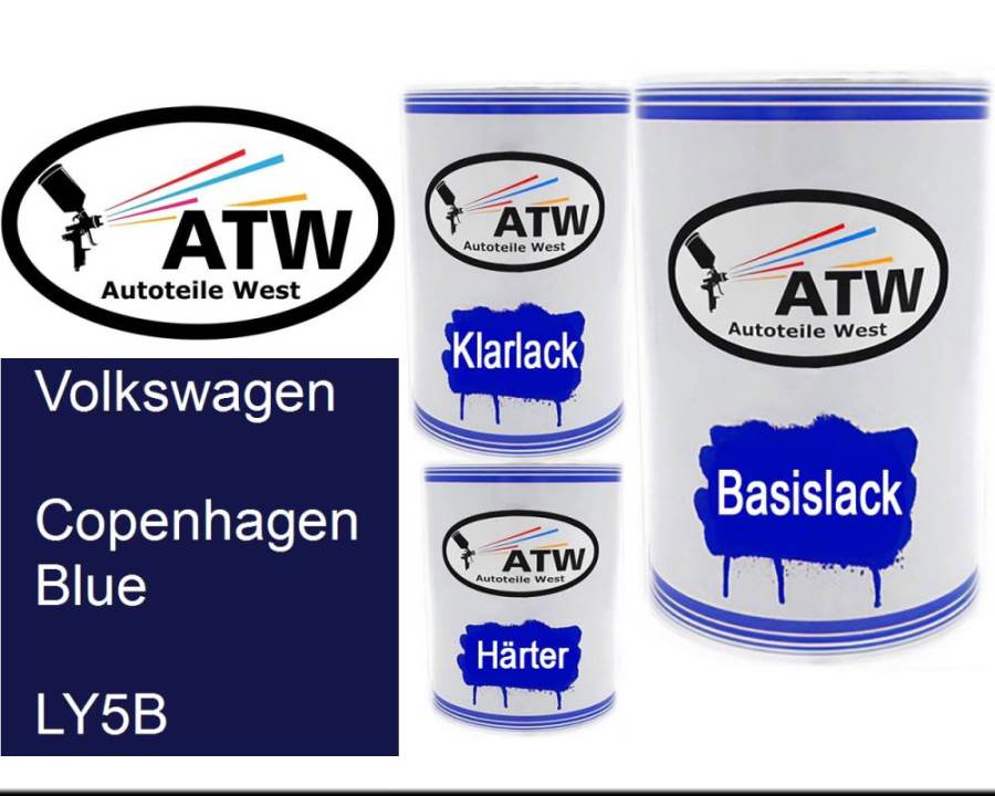 Volkswagen, Copenhagen Blue, LY5B: 500ml Lackdose + 500ml Klarlack + 250ml Härter - Set, von ATW Autoteile West.